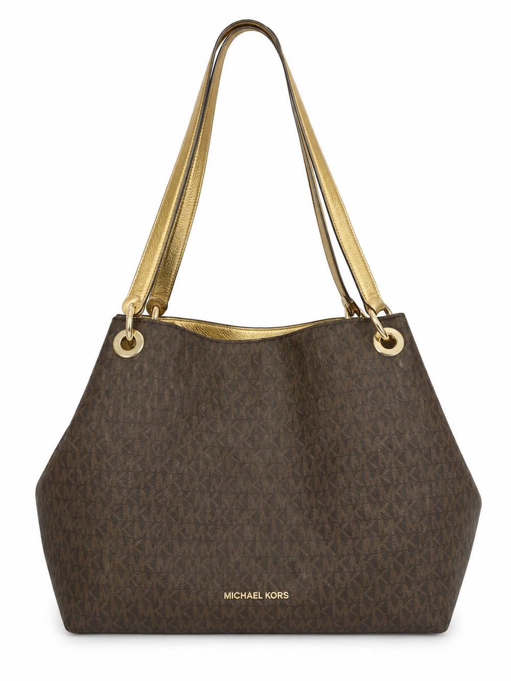 Michael Kors Brown and Gold Logo-Print Shoulder Bag - Picture 2 of 2